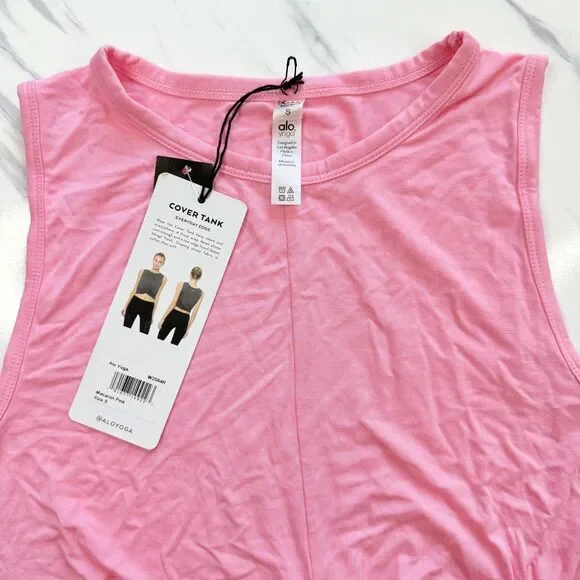 NWT Alo Yoga Cover Tank Twist Front Soft Cropped Sleeveless Athletic Pink Top S - Picture 3 of 10